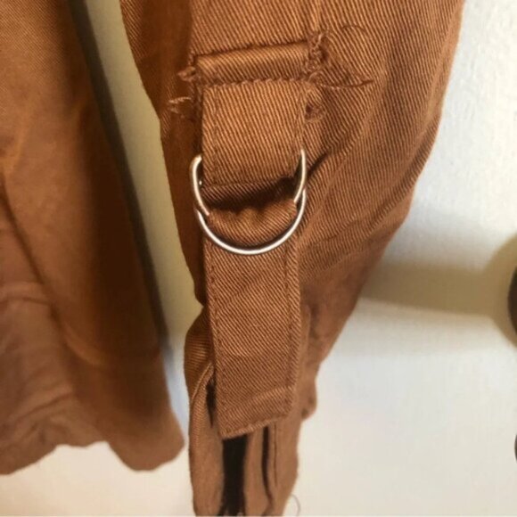 Stoosh Jacket Cognac Brown Terra Cotta S Waterfall Waist Tie Tab Sleeves Pockets - Picture 9 of 11